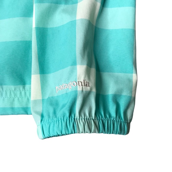 Women's Small Patagonia Check Gingham Shell Jacket Coat Aqua Cream Windbreaker - Picture 6 of 11